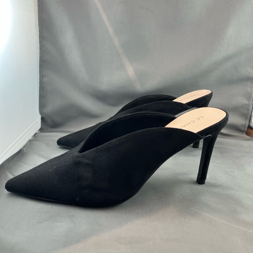 Le Chateau Sleek Black Faux Suede Pointed Toe Mule with a Stiletto heel.